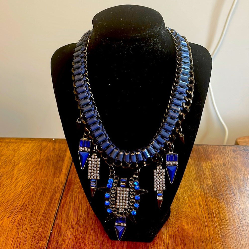 Blue, gray and gunmetal statement necklace